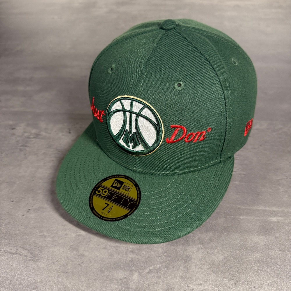 Just Don Milwaukee Bucks‎ New Era Hat 7 3/8 Dark Green Alternative Red Logoman